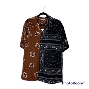 Fashion nova bandana print Cuban collar Hawaiian shirt mens.